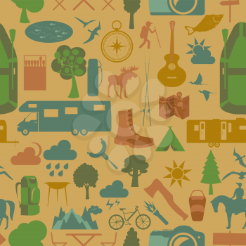 Camping outdoors hiking seamless. Pattern.  Vector illustration