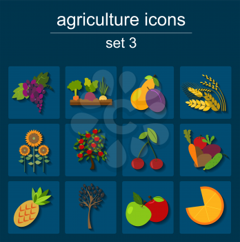 Set agriculture, farming icons. Vector illustration
