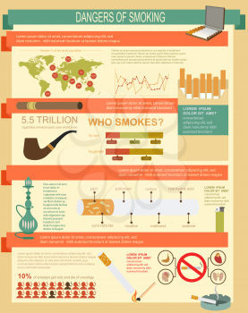 Dangers of smoking, infographics elements. Vector illustration