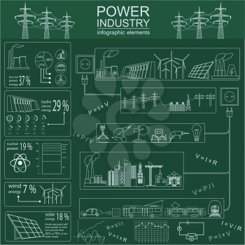 Power energy industry infographic, electric systems, set elements for creating your own infographics. Vector illustration