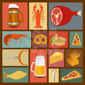 Beer snacks, set icons for creating your infographics. Vector illustration