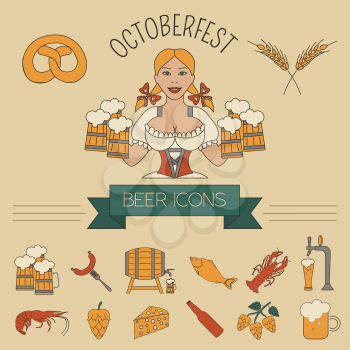 Beer icon set. Logos and badges template. Linear style. Octoberfest. Vector illustration