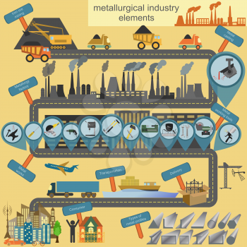Set of metallurgy icons, metal working tools; steel profiles for creating your own industry infographics. Vector illustration