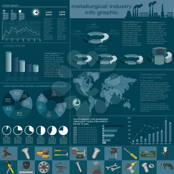 Set of elements and tools of metallurgical industry for creating infograpics. Vector illustration
