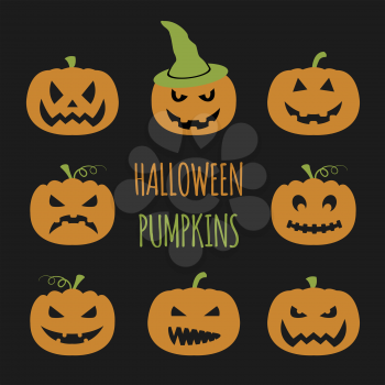 Halloween pumpkins set. Graphic template. Flat icons. Vector illustration