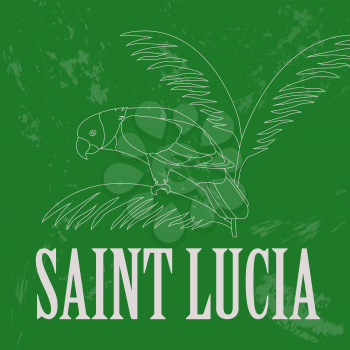 Saint Lucia national symbols. Amazona versicolor parrot. Retro styled image. Vector illustration