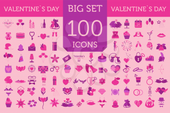 Valentine`s day icon set. Romantic design elements isolated on white. Vector illustration