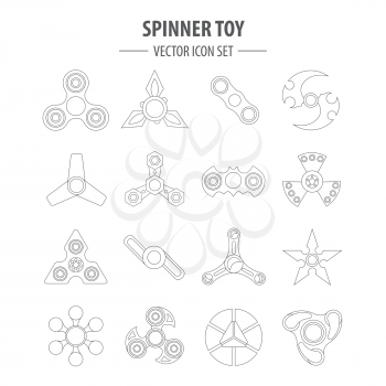 Hand spinner. Fidget toy for increased focus, stress relief. Icon set isolated on white. Vector illustration