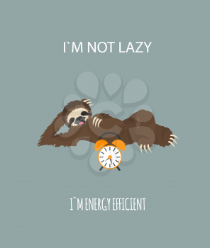 The story of one sloth. Morning cofee. Funny cartoon sloths in different postures set. Vector illustration