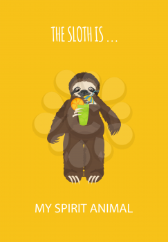 The story of one sloth. Traveling, holiday. Funny cartoon sloths in different postures set. Vector illustration