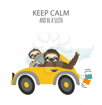 The story of one sloth. Love, wedding, honeymoon. Funny cartoon sloths in different postures set. Vector illustration