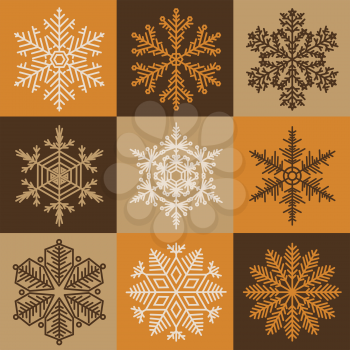Snowflake icon set. Vintage outline version. Christmas collection. Vector illustration