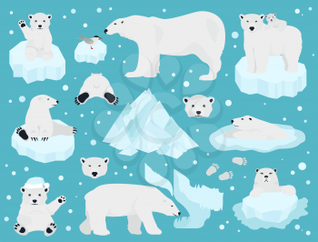 Polar bears set, teddy bear in Arctic. Vector illustration