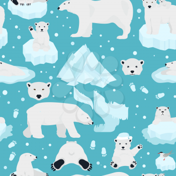 Polar bears set, teddy bear in Arctic seamless pattern. Vector illustration