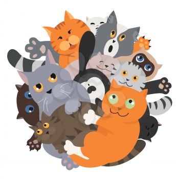 Cat poster. Cartoon cat characters collection. Bouquet of cats.  Flat color simple style design. Vector illustration