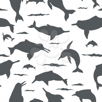 River dolphins seamless pattern. Marine mammals collection. Cartoon flat style design. Vector illustration