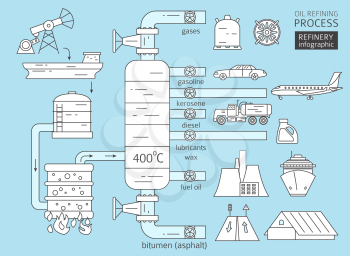 Oil refinery process infographic. Crude oil refining. Vector illustration