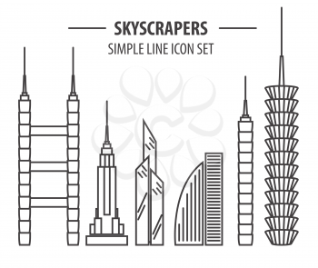 Skyscrapers simple line icon set isolated on white. Vector illustration