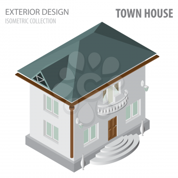 3d isometry exterior design collection. Home, town house. Vector illustration