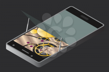 Mobile applications technology isometric collection. Software development and installation. Vector illustration