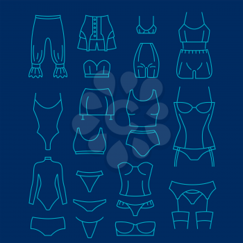 Women`s underwear evolution. Thin line design. Vector illustration icon set