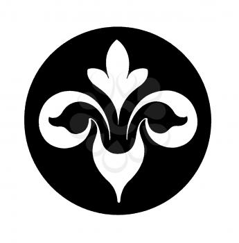 Royalty Free Clipart Image of an Abstract Floral Design in a Black Circle