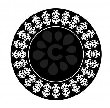 Royalty Free Clipart Image of a Black Circle With a White Pattern Around the Edge