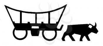 Royalty Free Clipart Image of an Ox Pulling a Covered Wagon
