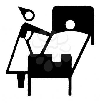 Royalty Free Clipart Image of a Nurse With a Patient in a Hospital Bed