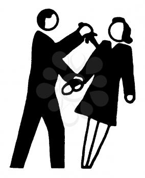 Royalty Free Clipart Image of a Man Stabbing a Woman