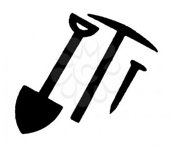 Royalty Free Clipart Image of a Hammer, Axe and Nail