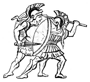 Royalty Free Clipart Image of Two Warriors fighting 