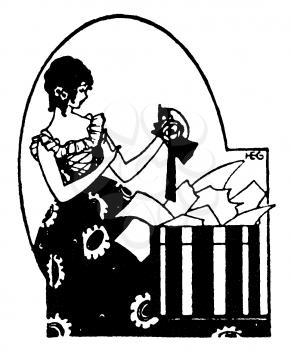 Royalty Free Clipart Image of a Woman Opening a Gift