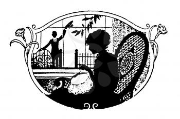 Royalty Free Silhouette Clipart Image of a Woman Sitting and Doing Needle Point 