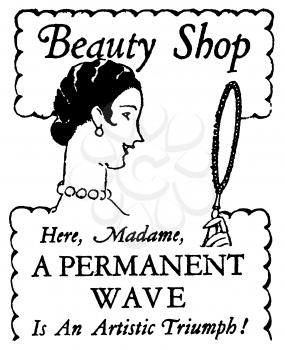 Royalty Free Clipart Image of a Vintage Beauty Shop Advertisement Poster