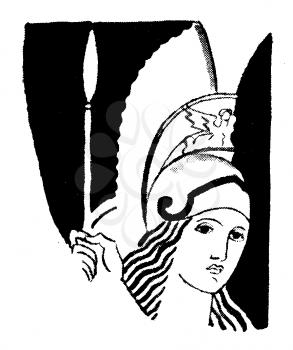 Royalty Free Clipart Image of a Woman Dressed as a Greek Warrior
