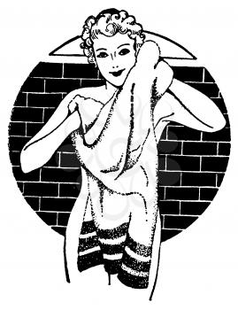 Royalty Free Clipart Image of a Naked Woman Drying Off in a Towel 