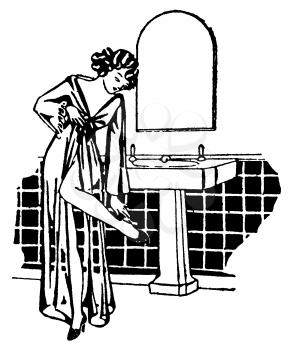 Royalty Free Clipart Image of a Woman in Nightwear Ready for Bed 