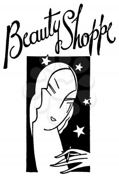 Royalty Free Clipart Image of a Vintage Beauty Shoppe Advertisement