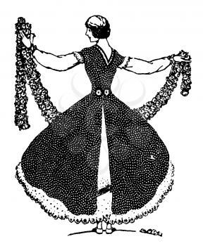 Royalty Free Clipart Image of a Woman holding garland