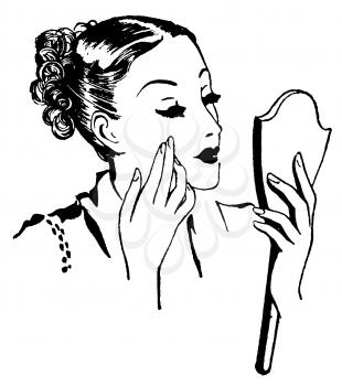 Royalty Free Clipart Image of a Woman Admiring Her Reflection in the Mirror 