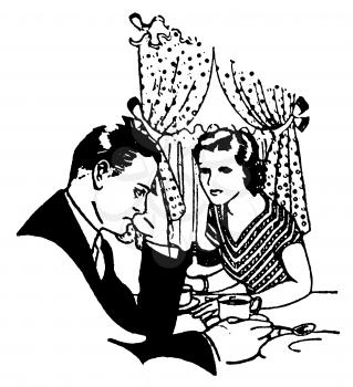 Royalty Free Clipart Image of a Couple Having a Disagreement Sitting at the Table 
