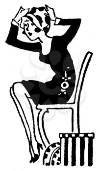 Royalty Free Clipart Image of a Woman Sitting, Fixing Her Hat 