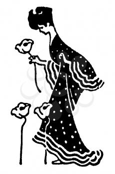Royalty Free Clipart Image of a Woman Picking Flowers