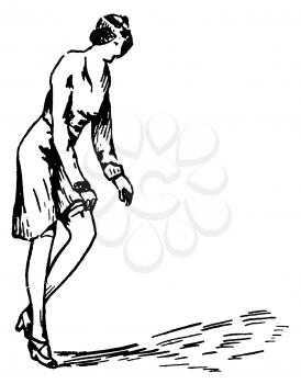 Royalty Free Clipart Image of a Woman Watching Her Shadow