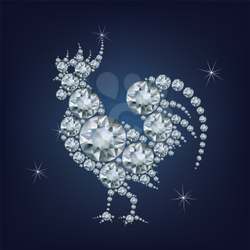 Happy new year creative greeting card with Rooster made up a lot of diamonds 