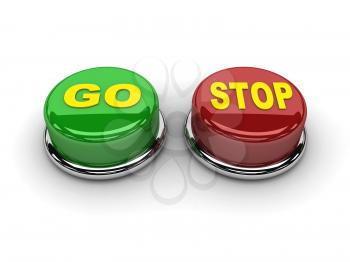 Go stop buttons. Concept 3D illustration.