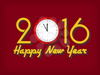 2016 Happy New Year greeting card with clock. Vector Illustration