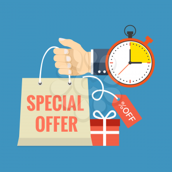 Limited time special offer concept. Flat design stylish. Isolated on color background