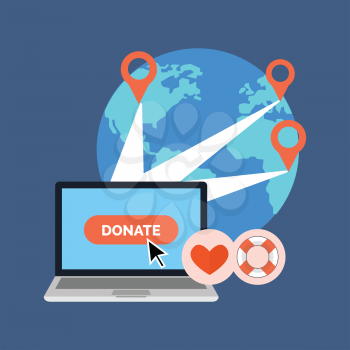 Online charity, donate concept. Flat design. Isolated on color background